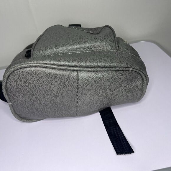 Small Mini Bucket GrayBackpack Daypack Drawstring Dual Strap Bag Genuine Leather - Picture 8 of 10